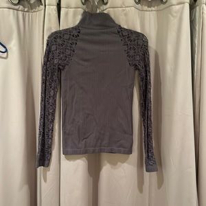 Free People Gray Ribbed and Lace Top